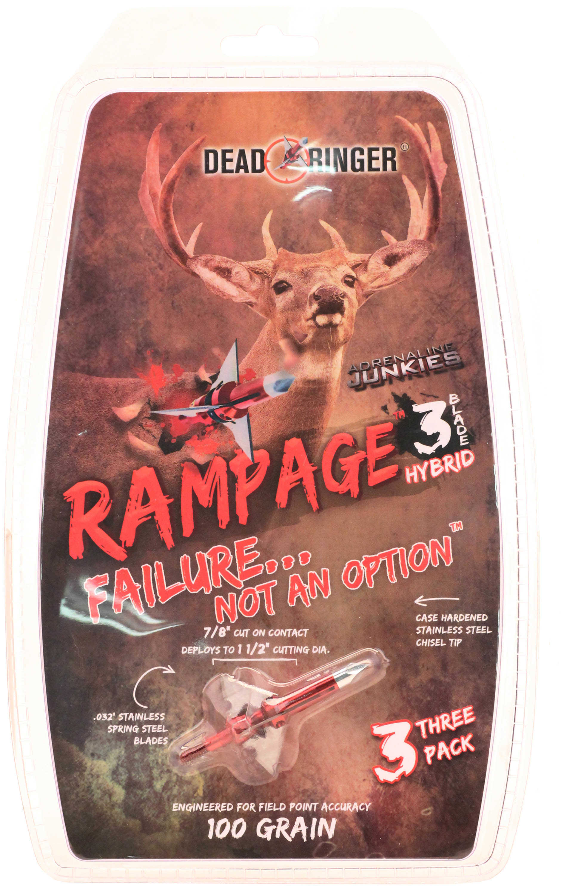 Dead Ringer Rampage 3 Blade Broadhead 100 Grain 1.5 in. 3 pk. Model: DR4705