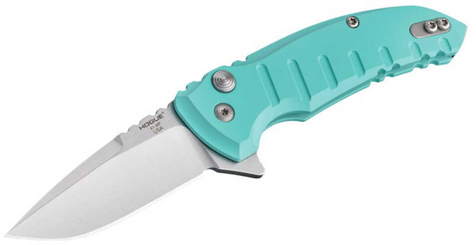 Hogue Grips X1-Microflip Folding Knife Tumbled Plain Drop Point Blade 2.75" Aluminum / Aquamarine 24173