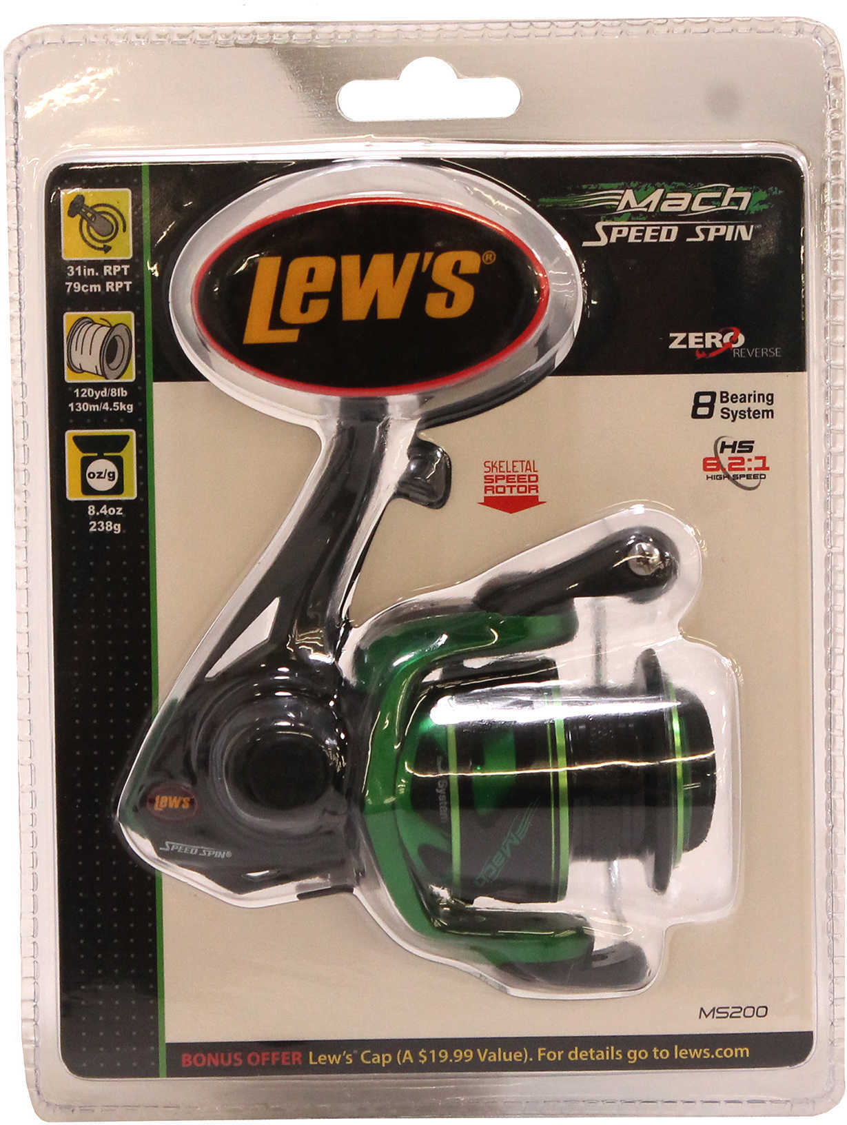 Lews Fishing Mach Speed Spin Spinning Reel 6.2:1 Gear Ratio, 7+1 Bearings, 31" Retrieve Rate, Ambid