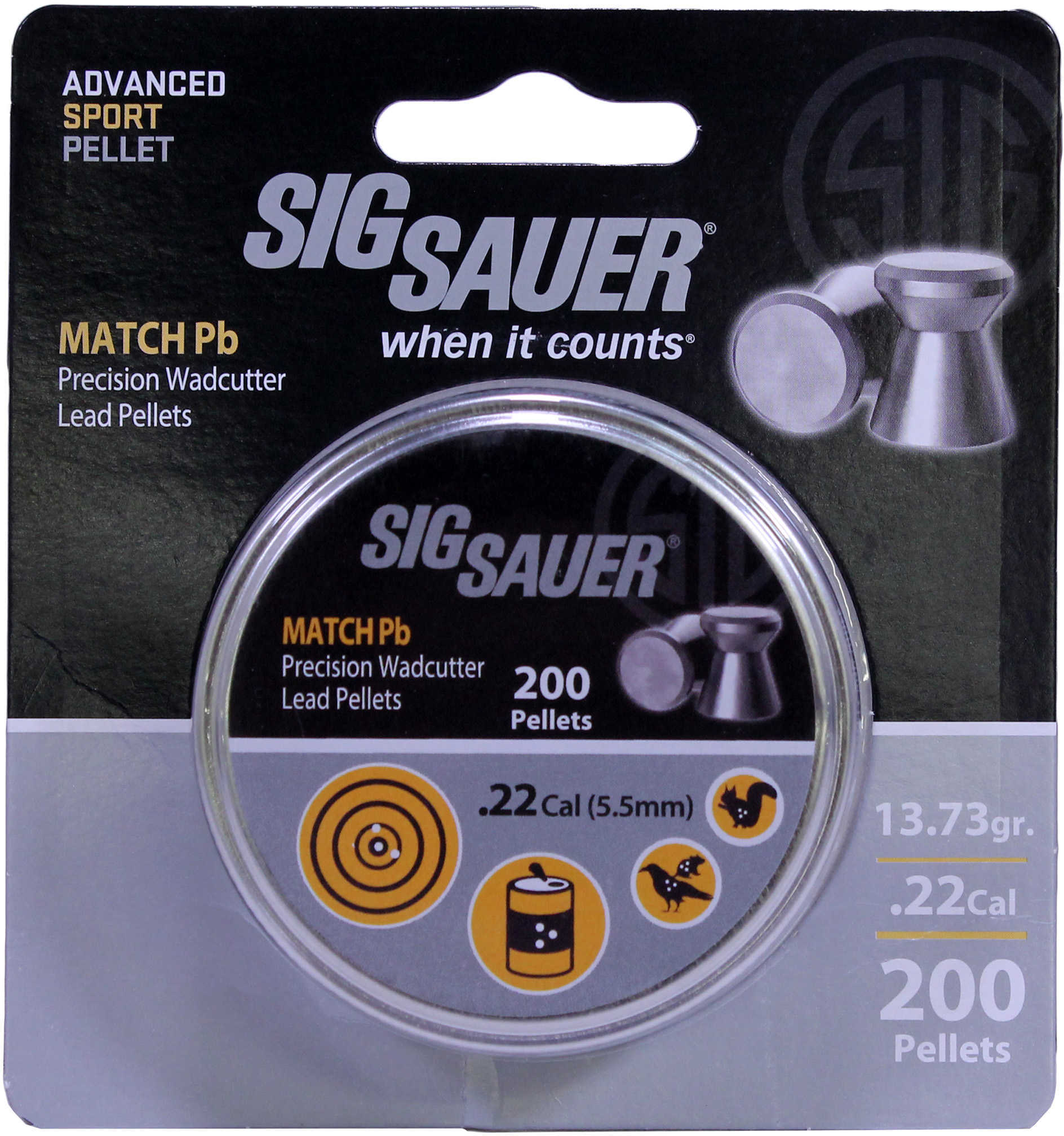 Sig Sauer .22 Caliber, Match Lead, 200 Pellets Md: AIR-AMMO-MATCH-PB-22-200