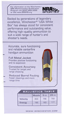 38 Special 50 Rounds Ammunition Winchester 130 Grain Full Metal Jacket