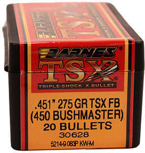Barnes 450 Bushmaster TSX Bullets, 275 Grains, Hollow Point Flat Base, Per 20 Md: 30628