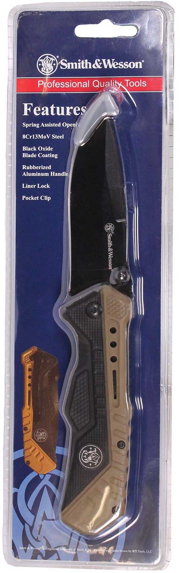 S&W Knife Black/FDE Spring AST 3.5" Blade Rub/Alum