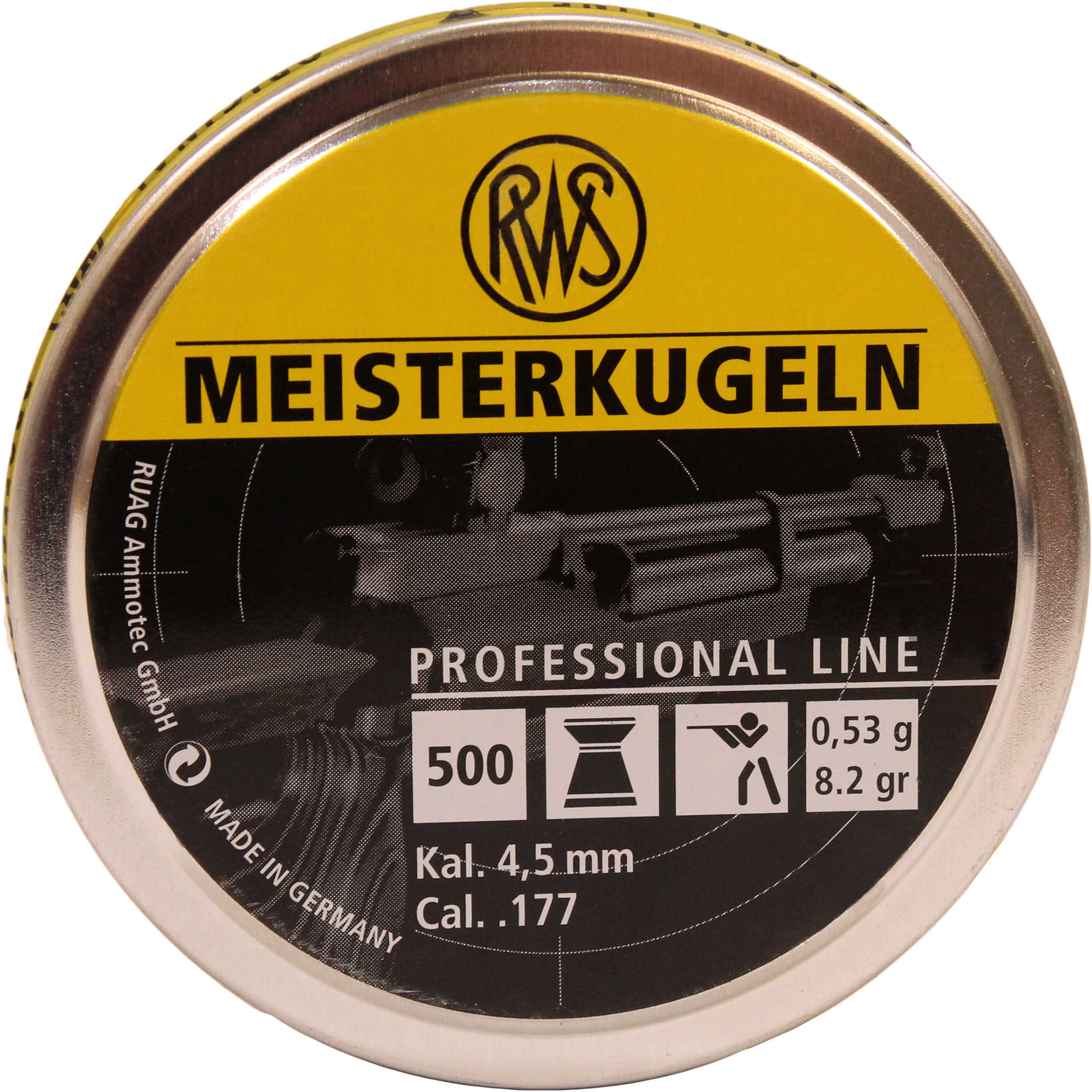 RWS Meisterkugeln Pistol Pellets .177 Caliber, 8.2 Grains, Wadcutter, Per 500 Md: 2315030