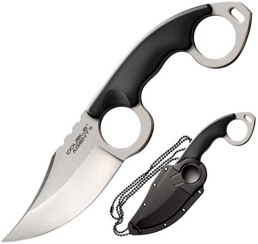 Cold Steel Double Agent Fixed Blade Knife AUS 8A/Polished Plain Clip Point Secure-Ex Sheath 3" AUS 8A/Black G10 Blister