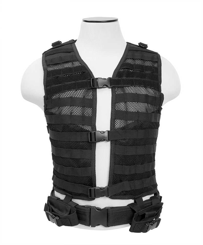 NCSTAR Modular Vest Nylon Black Size Medium- 2XL Fully Adjustable PALS/ MOLLE Webbing Includes Pistol Belt with Two Acce