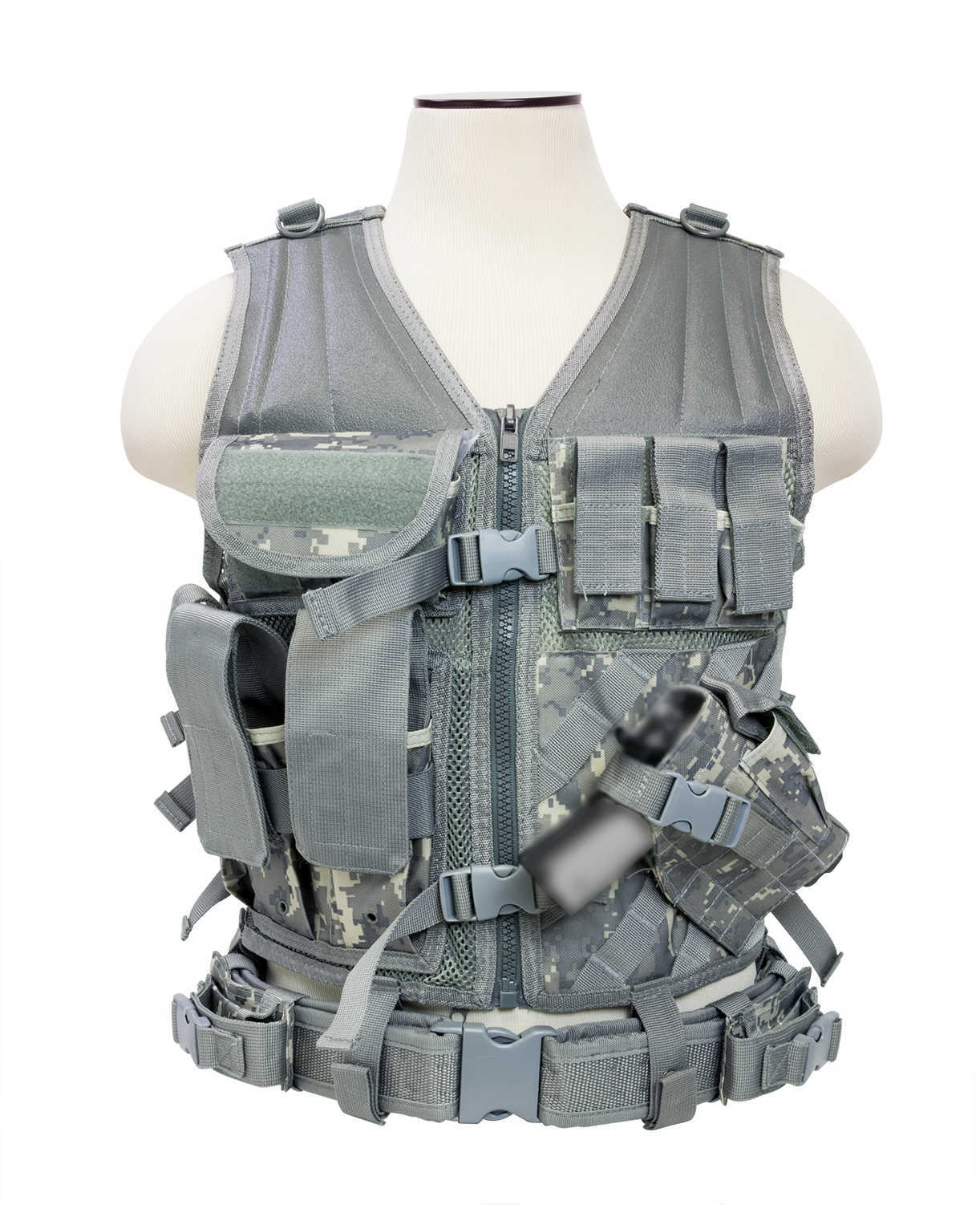 NCSTAR Tactical Vest Nylon Digital Camo Size Medium- 2XL Fully Adjustable PALS Webbing Pistol Mag Pouches Rifle