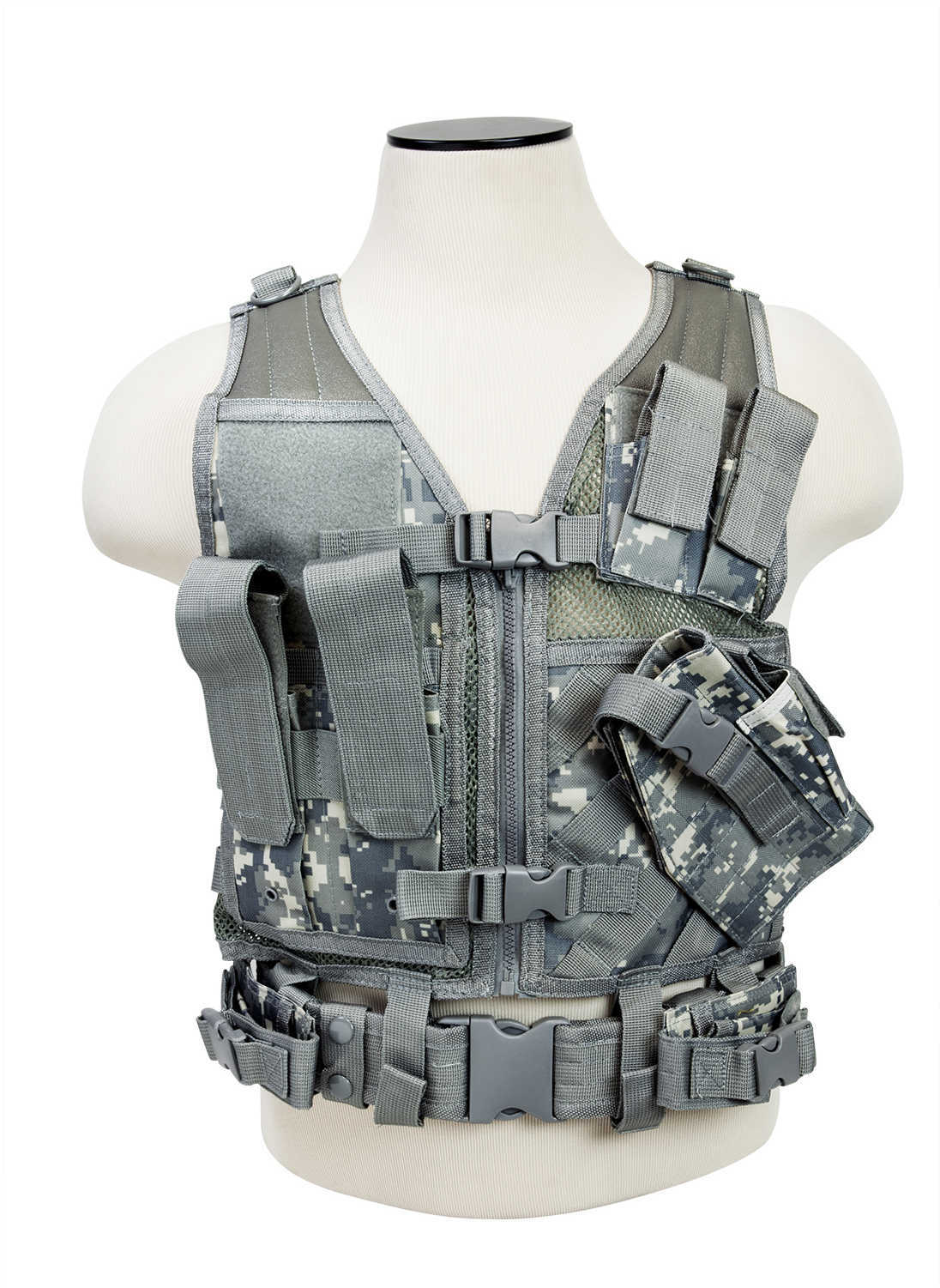 NCSTAR Tactical Vest Nylon Digital Camo Size XS- Small Fully Adjustable PALS Webbing Pistol Mag Pouches Rifle