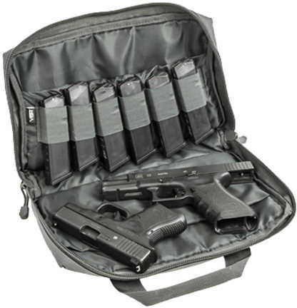 NCSTAR Discreet Pistol Case Nylon Gray Two Padded Handgun Compartments Six Elastic Magazine Loops Carry Handle CPU2903