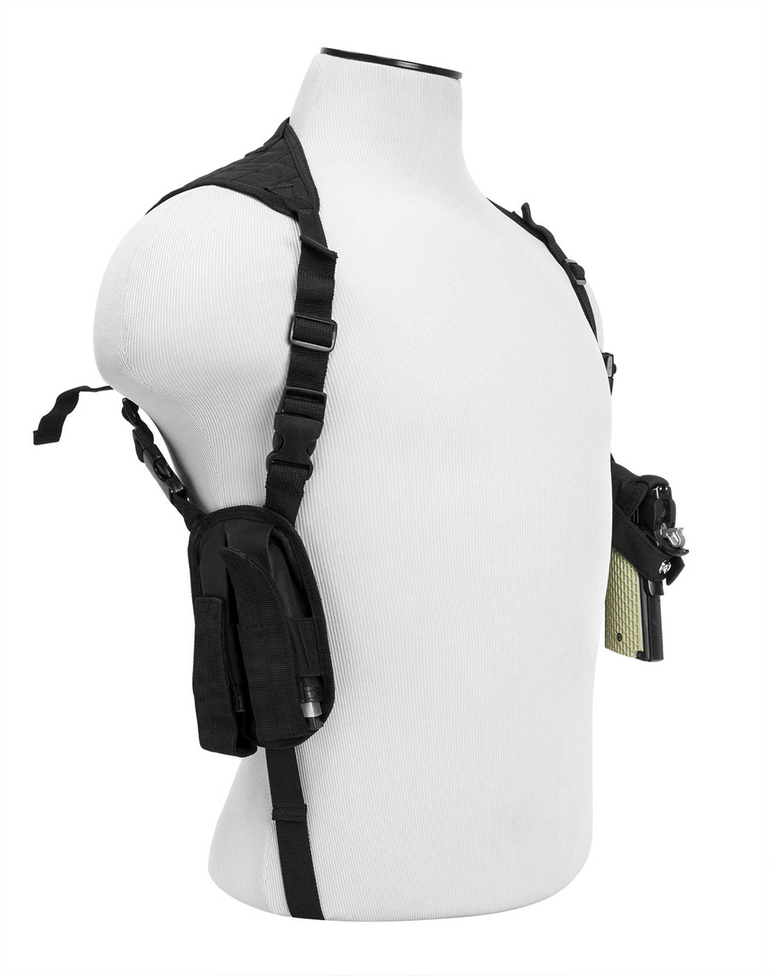 NCSTAR Shoulder Holster Nylon Black Fully Adjustable Includes Pistol and Dual Magazine Pouch CV2909