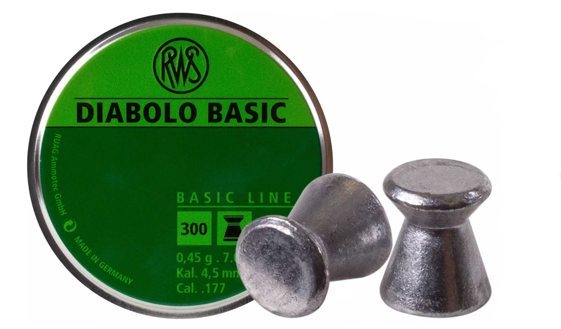 RWS Diabolo Basic Line .177 Pellets 300 ct. Model: 2317398