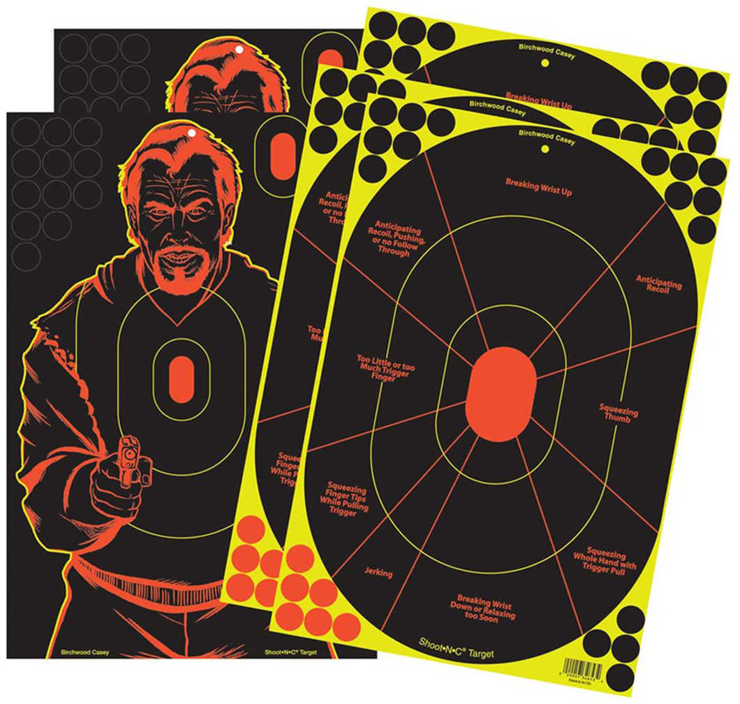 Birchwood Casey Shoot-N-C 12" x 18", 2 Bad Guy and 3 Handgun Trainer Target Md: 34630