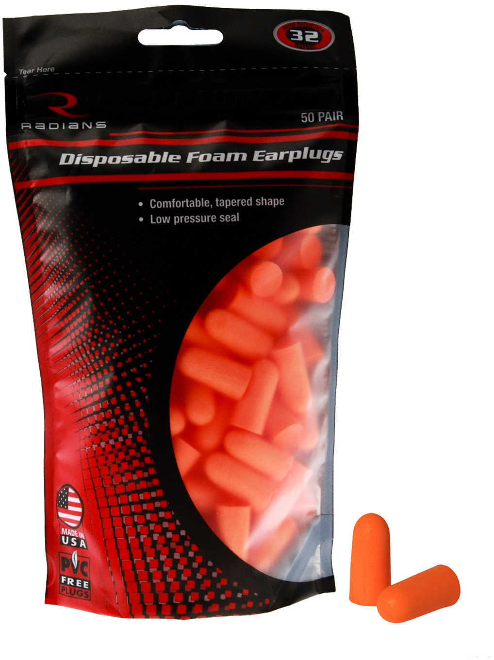 Radians Ear Plugs Orange NRR 32 50 Per Bag Resealable FP70BG50