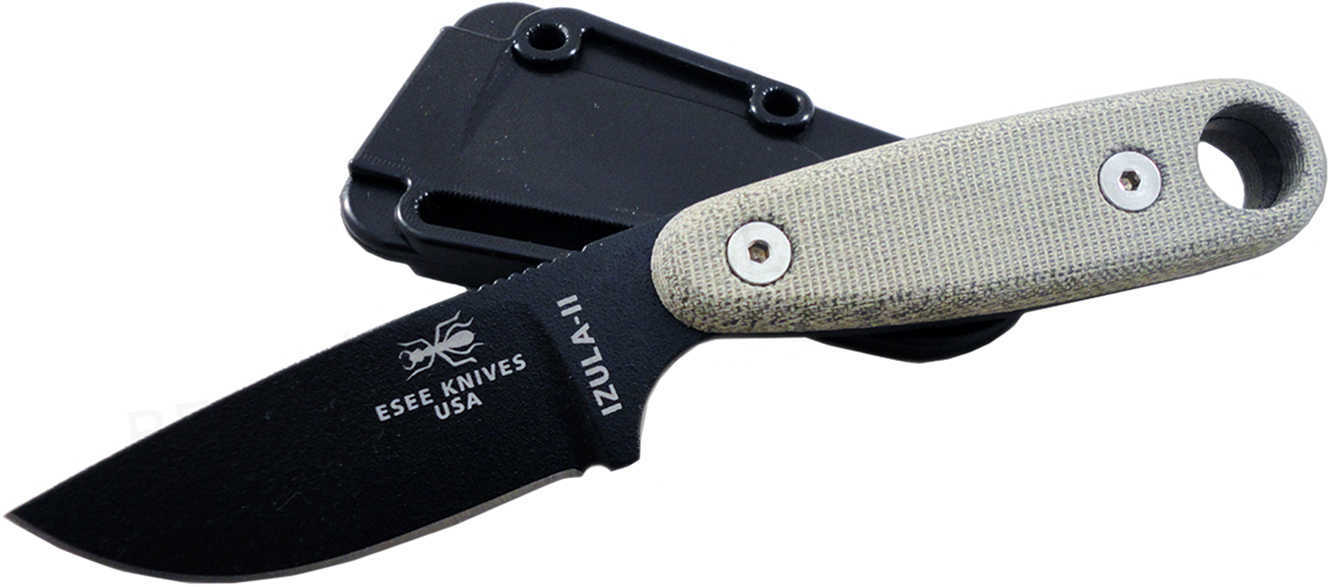 Esee Knives Neck Knife Fixed 2.875" 1095 Carbon Blade Black Powder Coat Micarta Handles Sheath Clip Plate