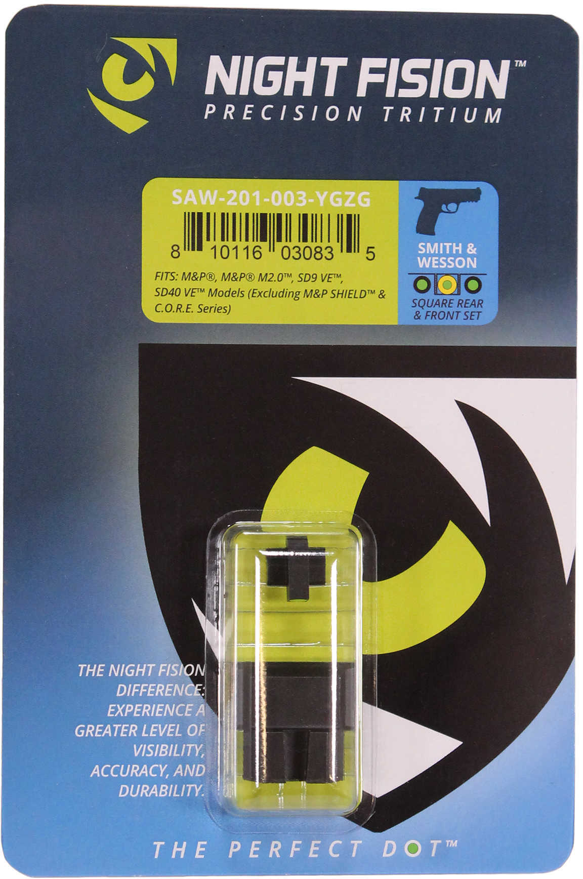 Night Fision Perfect Dot Sight Set Smith & Wesson M&P/M&P M2.0/SD9 VE/SD40 Mo Front Square Rear Yellow