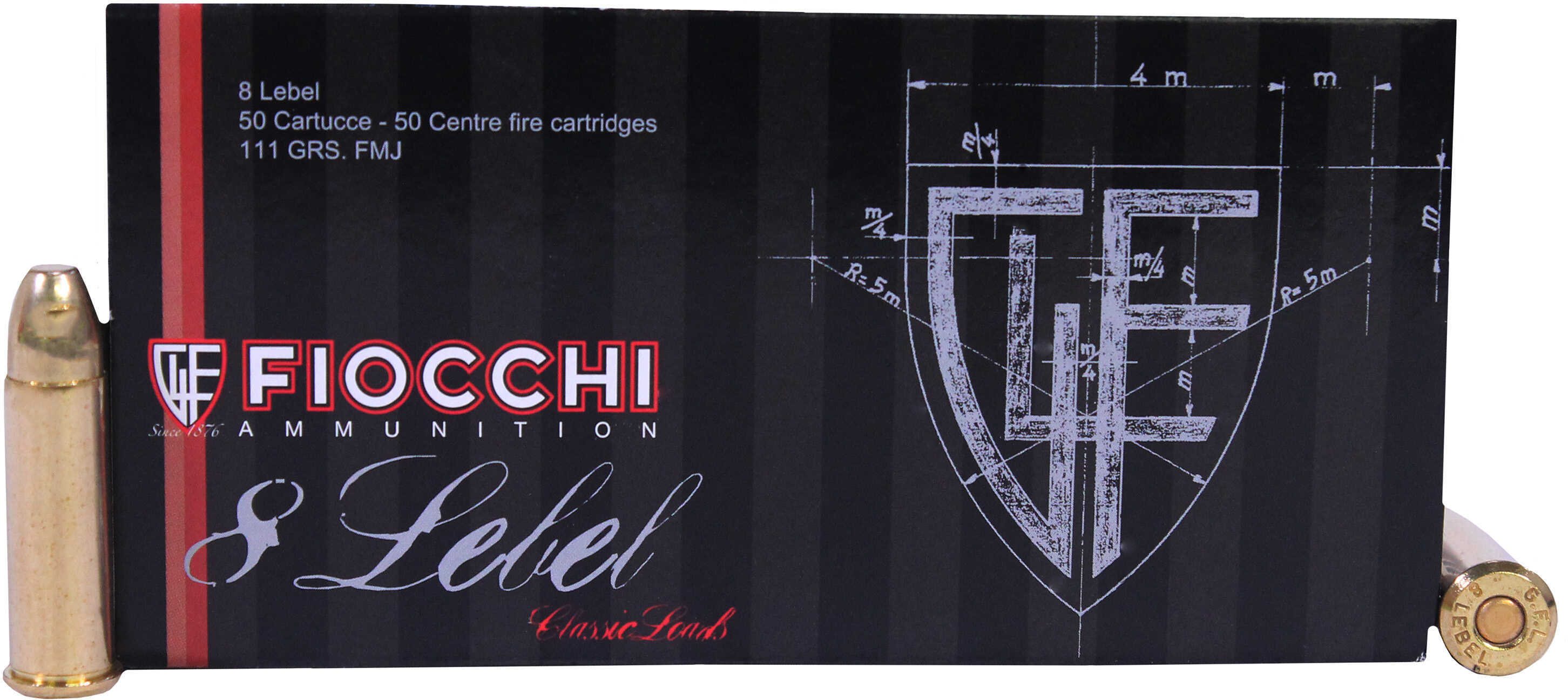 8mm Lebel 50 Rounds Ammunition Fiocchi Ammo 111 Grain Full Metal Jacket