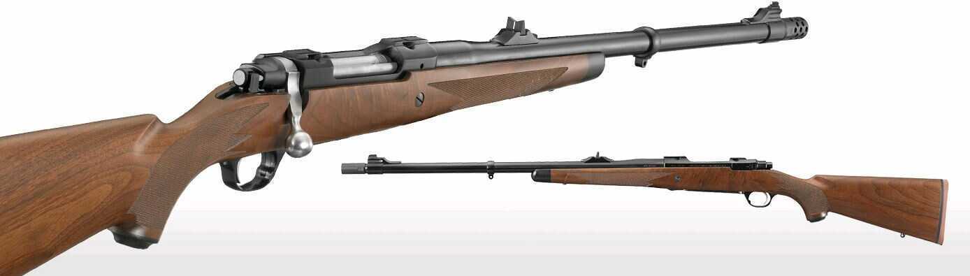 Ruger M77 Hawkeye African Rifle 416 23" Blued Barrel 3 Round Muzzle Brake Sights Adjustable Rear Bead Front Integrated Base Walnut Stock Bolt Action 37185