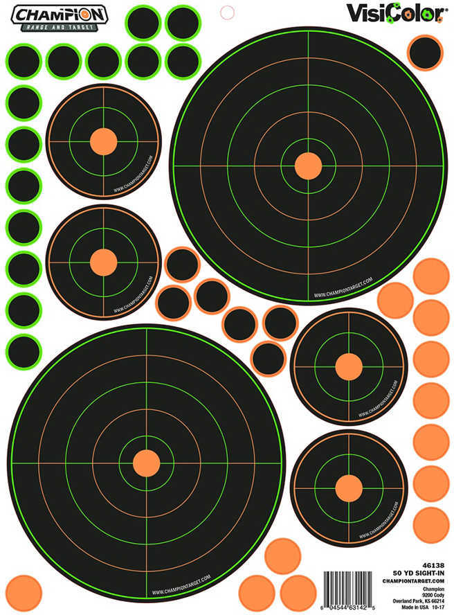 Champion Traps and Targets Peel Stick 50 Yards Sight In Bullseye Variety Package of
