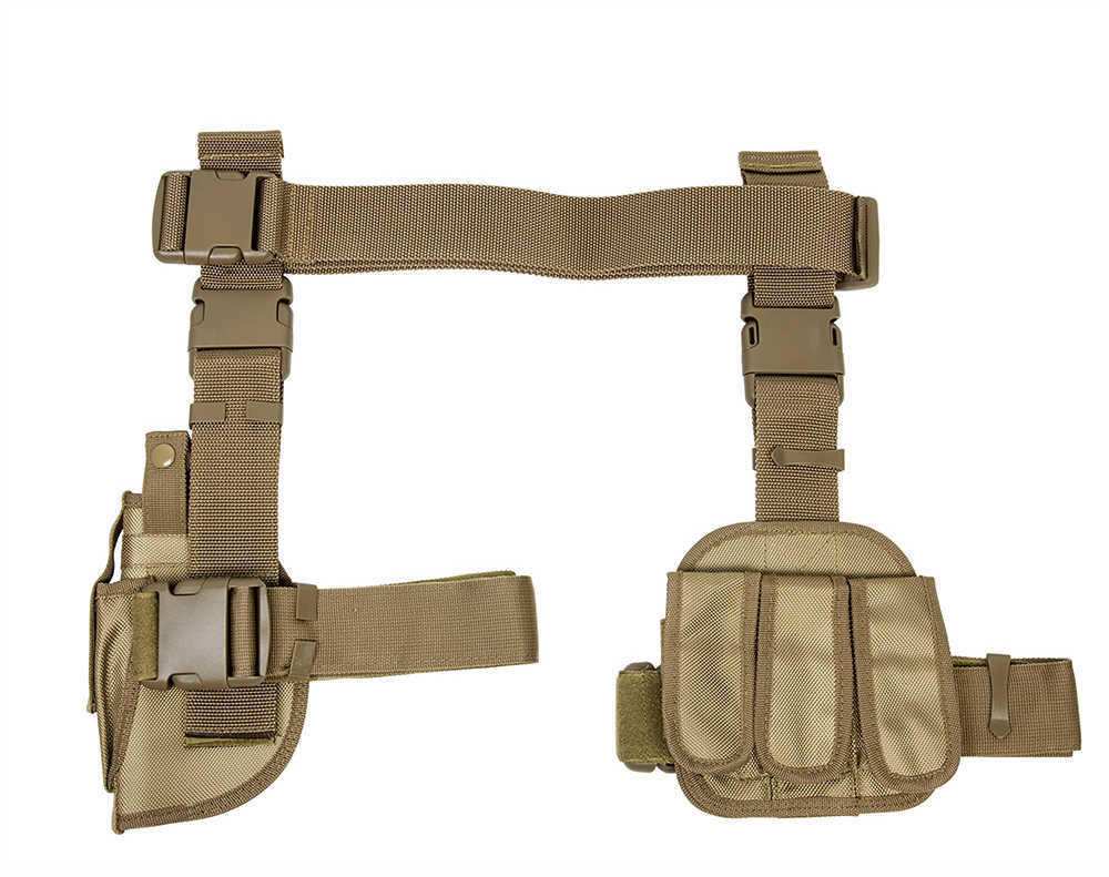 NCSTAR Drop Leg Holster & Mag Pouch Triple Magazine Right Hand Tan Nylon CV2908T