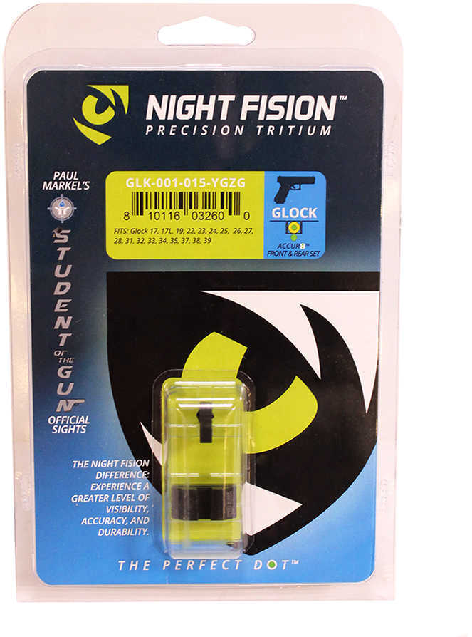 Night Fision Perfect Dot Sight Set for Glock 17/17L/19/22-28/31-35/37-39 Yellow Front with Green Tritium/Black Rear