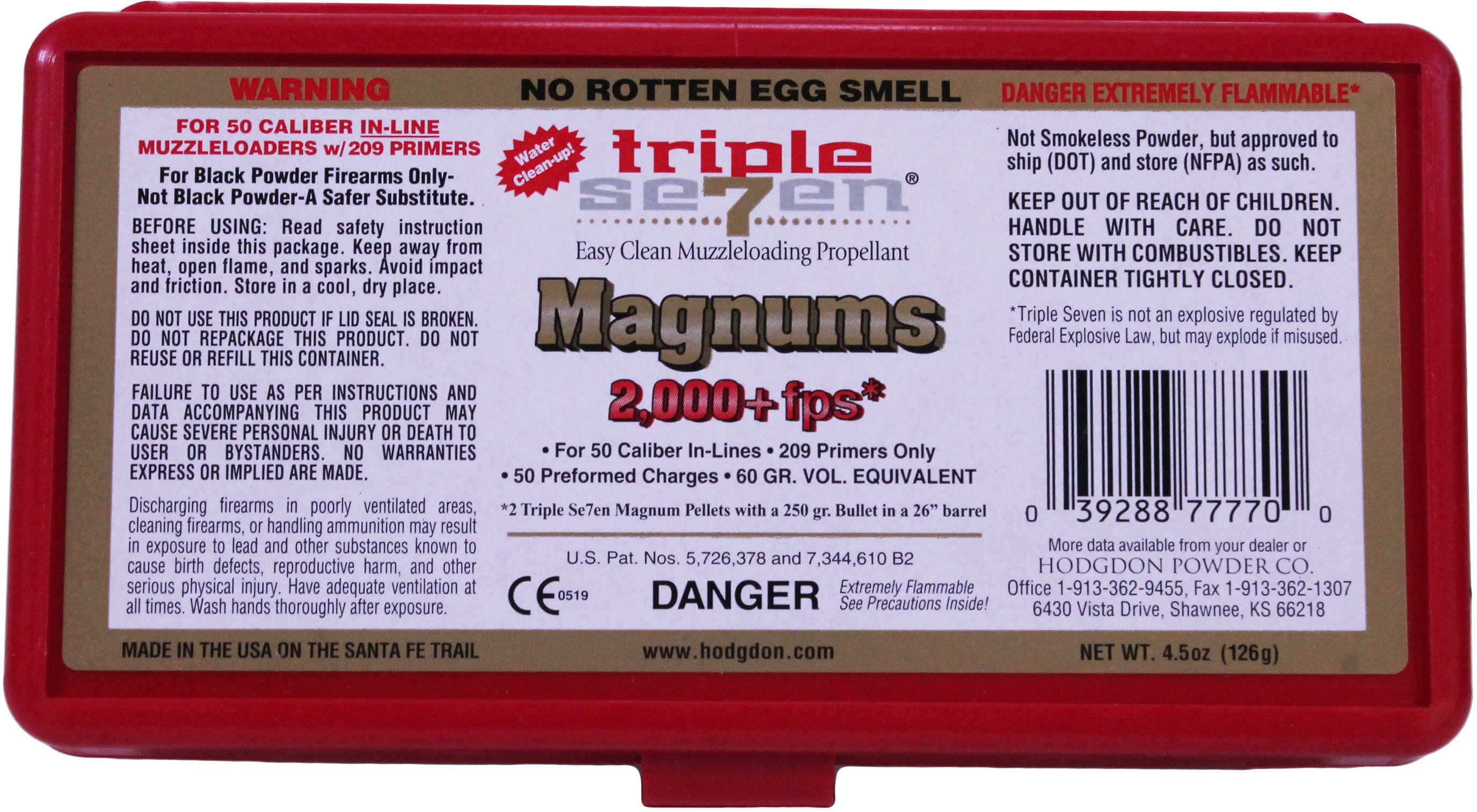 Hodgdon Triple Seven Magnum Pellets 50 Caliber Grain pk. HAZMAT Model: T7MAGNUM