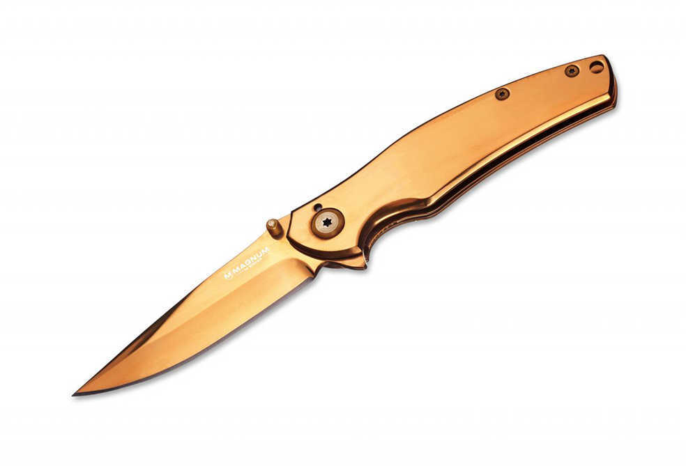Boker Knives Magnum Folding Knife Gold Finger 3.10" Blade Liner Lock Stainless Steel Handle
