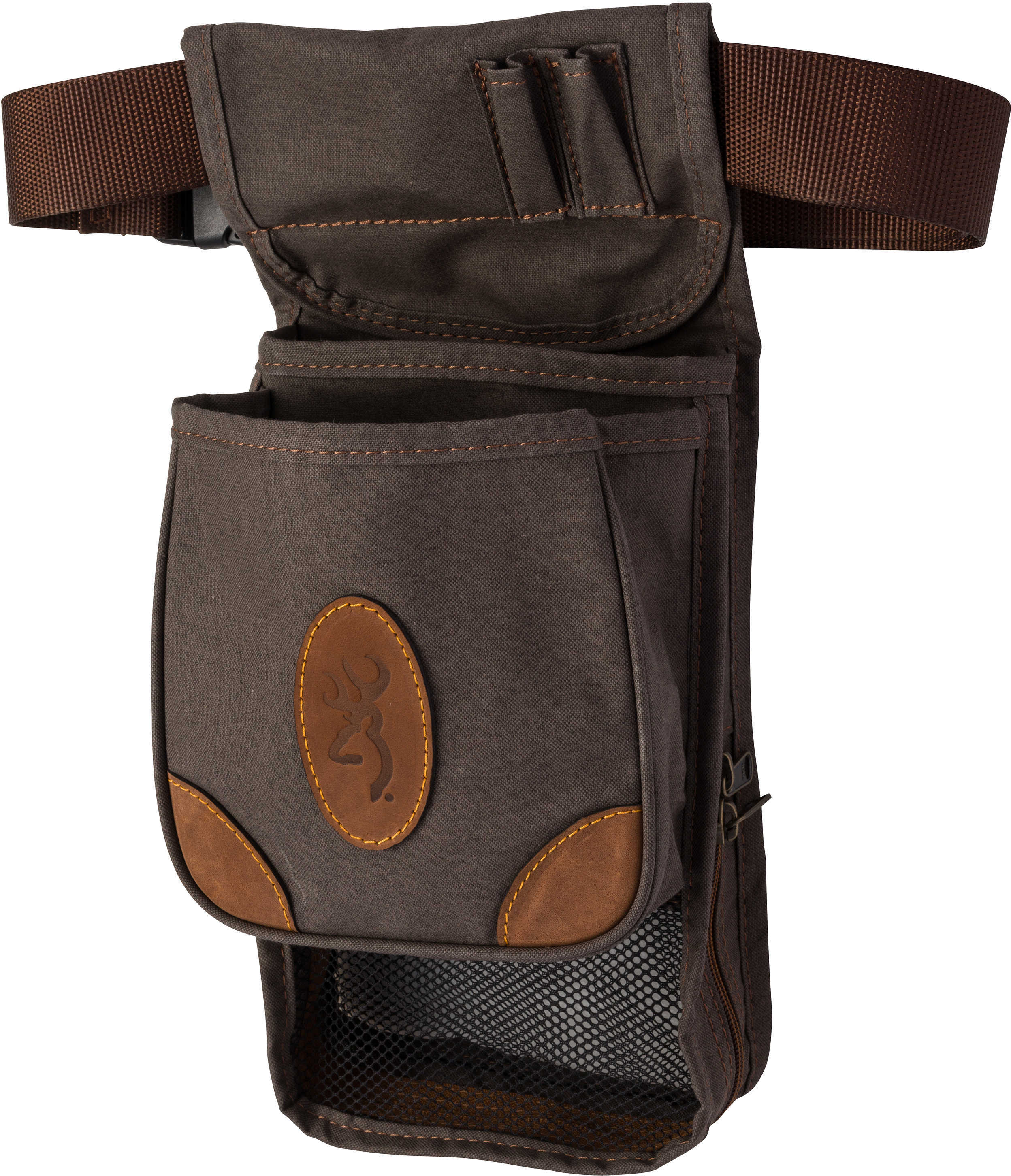 Browning Lona Canvas/Leather Large Deluxe Shell Pouch, Flint/Brown Md: 121388693