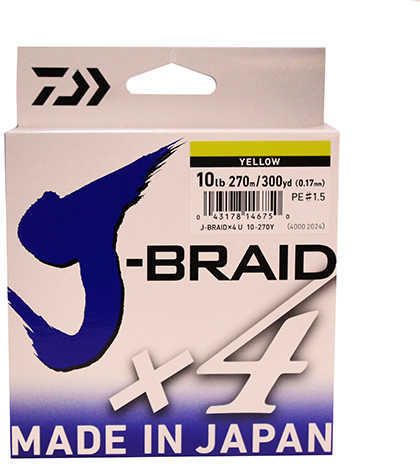 Daiwa J-Braid Braided Line 300 Yards , 10 lbs, .007" Diameter, Fluorescent Yellow