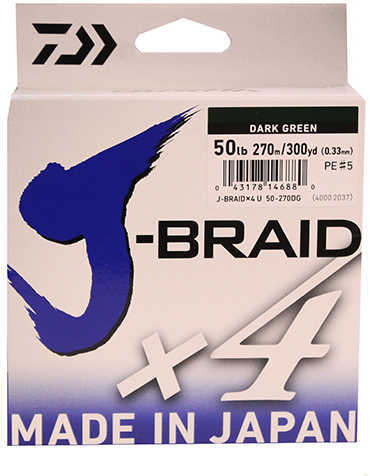 Daiwa J-Braid Braided Line 300 Yards , 50 lbs, .013" Diameter, Dark Green