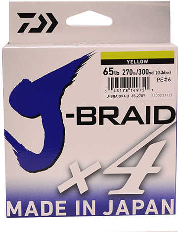 Daiwa J-Braid Braided Line 300 Yards , 65 lbs, .014" Diameter, Fluorescent Yellow