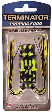 Terminator Popping Frog 2 1/2" Length 9/16 oz Black Chartreuse Leopard Package of