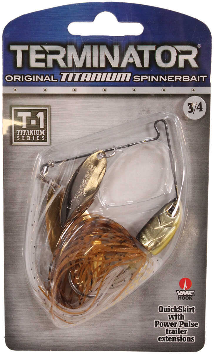 Terminator T-1 Original Titanium Spinnerbait 3/4 oz, Willow/Willow Blade (Nickel/Gold), Gold Shiner, Per 1