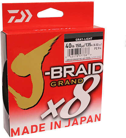 Daiwa J-Braid x8 Grand Braided Line 150 Yards , 40 lb Tested, .013" Diameter, Light Gray