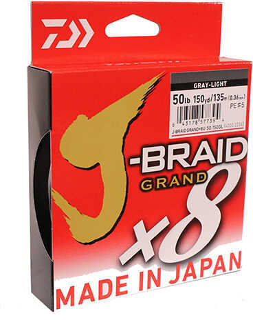 Daiwa J-Braid x8 Grand Braided Line 150 Yards , 50 lb Tested, .014" Diameter, Light Gray