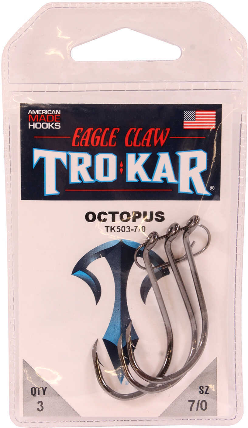 Eagle Claw Down Point Long Shank Octopus Hook Freshwater 7/0 Size Platinum Black Package of 3