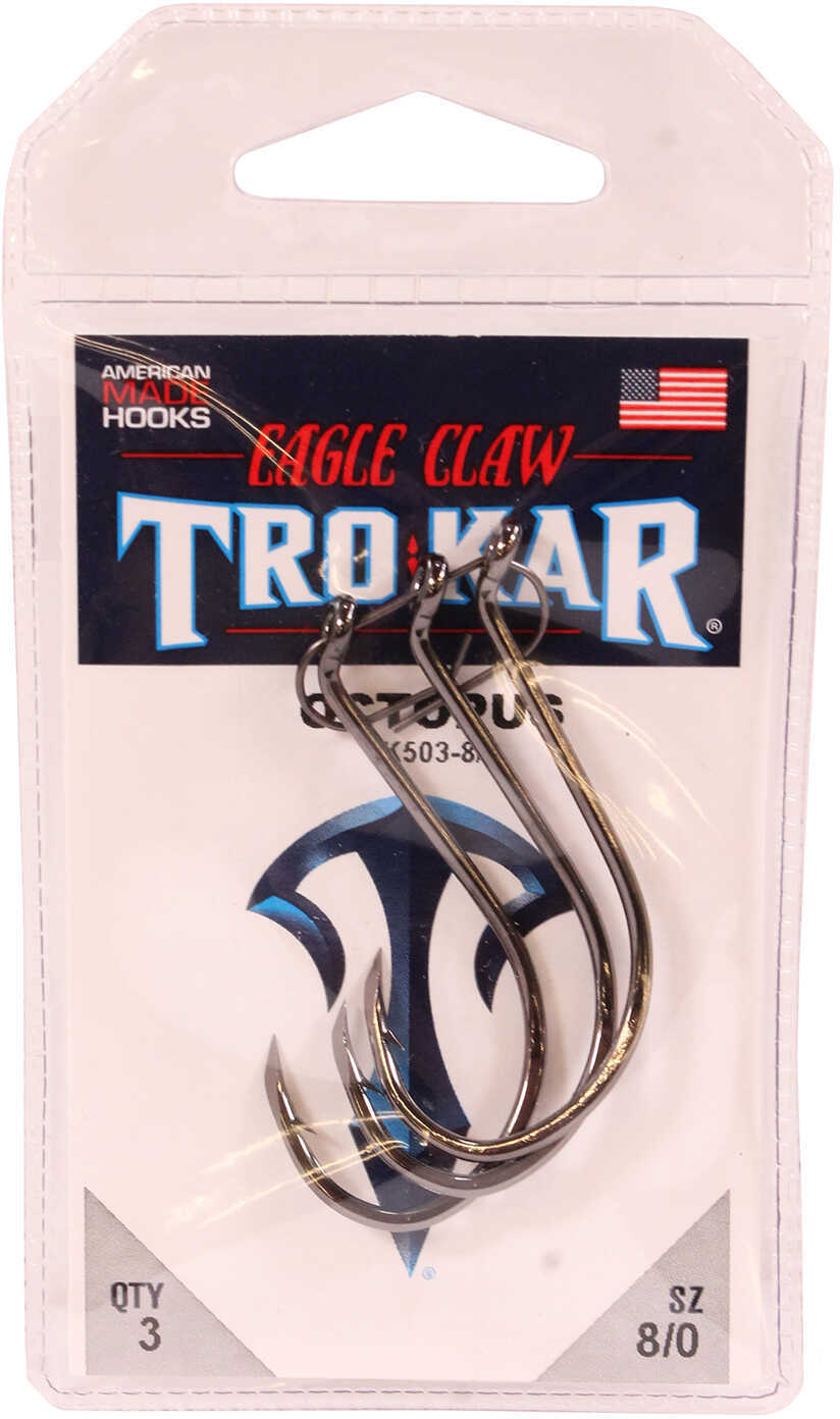 Eagle Claw Down Point Long Shank Octopus Hook Freshwater 8/0 Size Platinum Black Package of 3