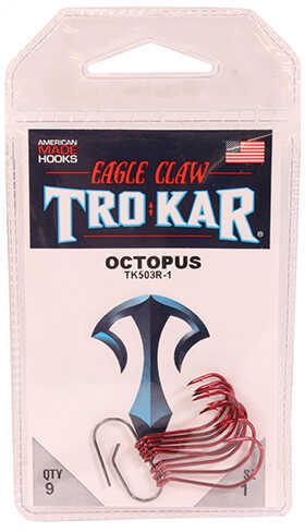 Eagle Claw Long Shank Octopus Hook 1 Size Red Package of 9
