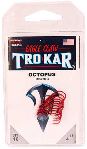 Eagle Claw Long Shank Octopus Hook 4 Size Red Package of 10