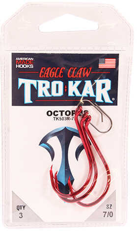 Eagle Claw Long Shank Octopus Hook 7/0 Size Red Package of 3