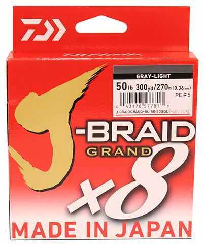 Daiwa J-Braid x8 Grand Braided Line 300 Yards , 50 lbs Tested, .014" Diameter, Light Gray