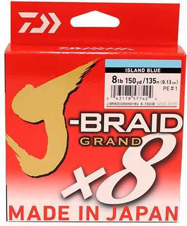 Daiwa J-Braid x8 Grand Braided Line 150 Yards , 8 lbs Tested, .005" Diameter, Island Blue