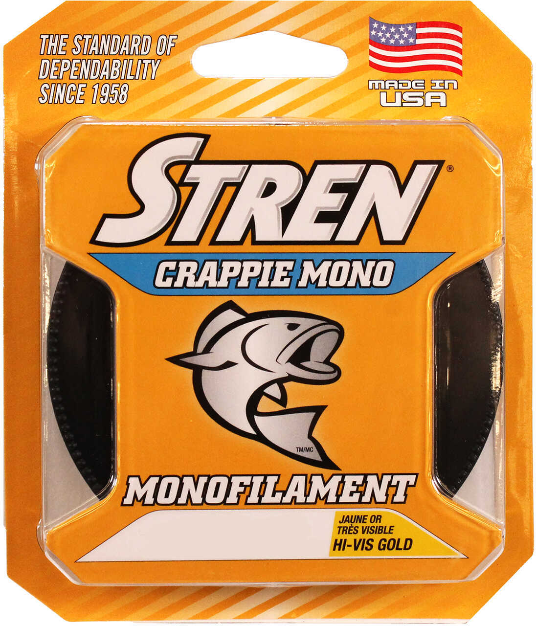 Stren Crappie Monofilament Line 200 Yards, 4 lbs Breaking Strength, 0.007" Diameter, Hi-Vis Gold