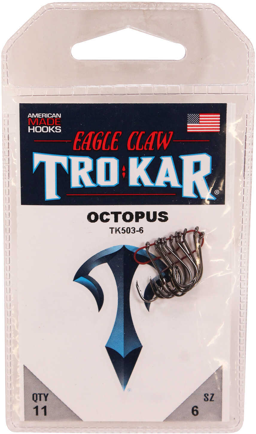 Eagle Claw Down Point Long Shank Octopus Hook Freshwater 6 Size Platinum Black Package of 11