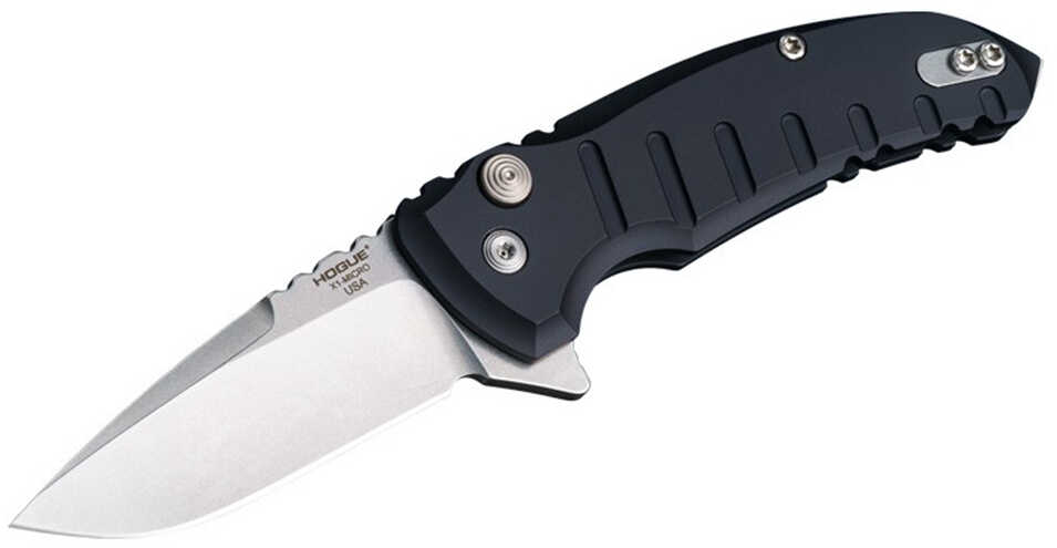 Hogue Grips X1-Microflip Folding Knife Tumbled Plain Drop Point Blade 2.75" Aluminum / Black 24170