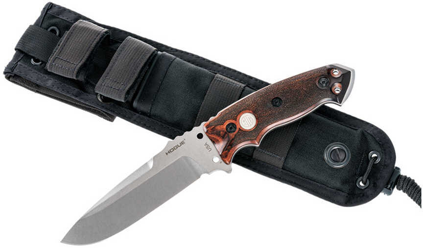 Hogue EX-F01 5 1/2" Sig Fixed Drop Point Blade A2 Bead Blast Clear Finish, Black Sheath, Reinforced Rosewood Scales