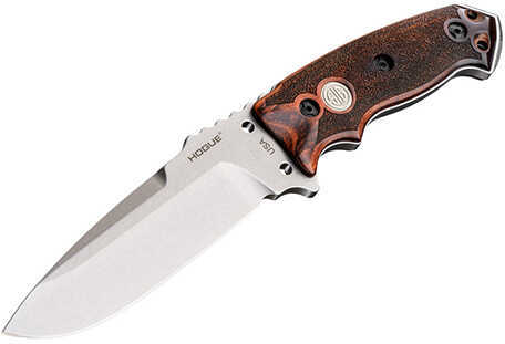 Hogue EX-F01 5 1/2" Sig Fixed Drop Point Blade A2 Bead Blast Clear Finish, Black Sheath, Reinforced Rosewood Scales