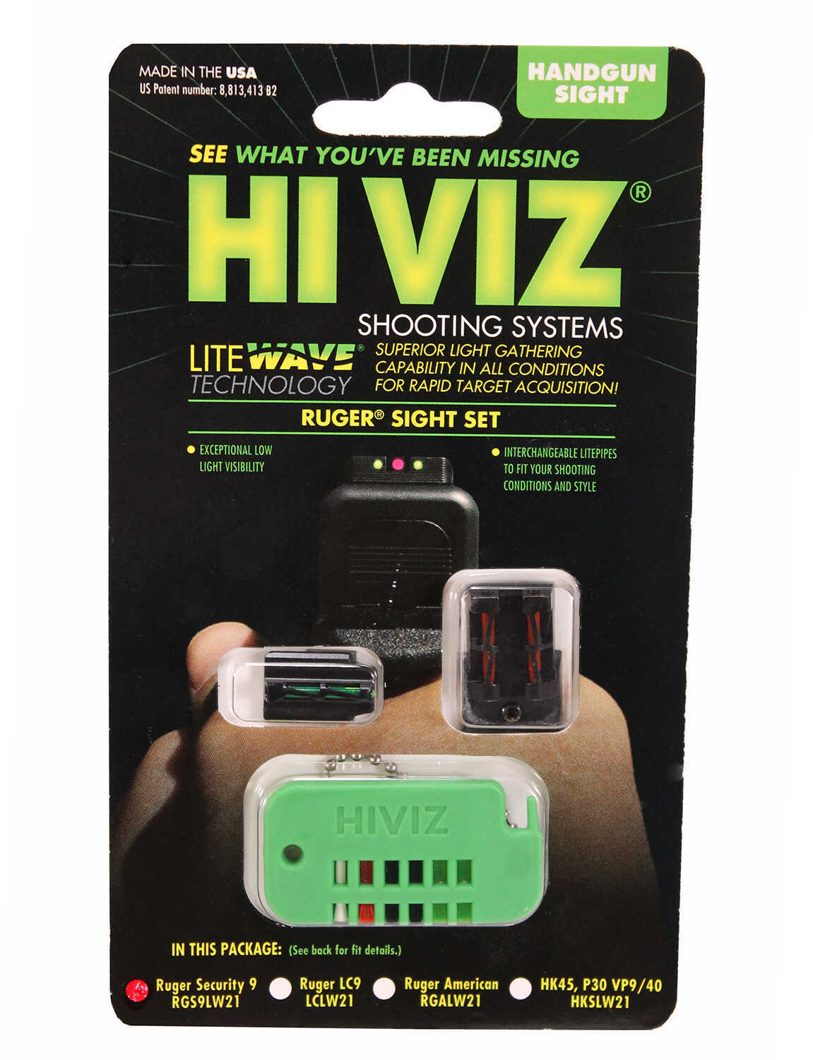 Hi-Viz Interchangeable Front and Rear Sight Set for Ruger® Security 9. includes Green Red White replacea