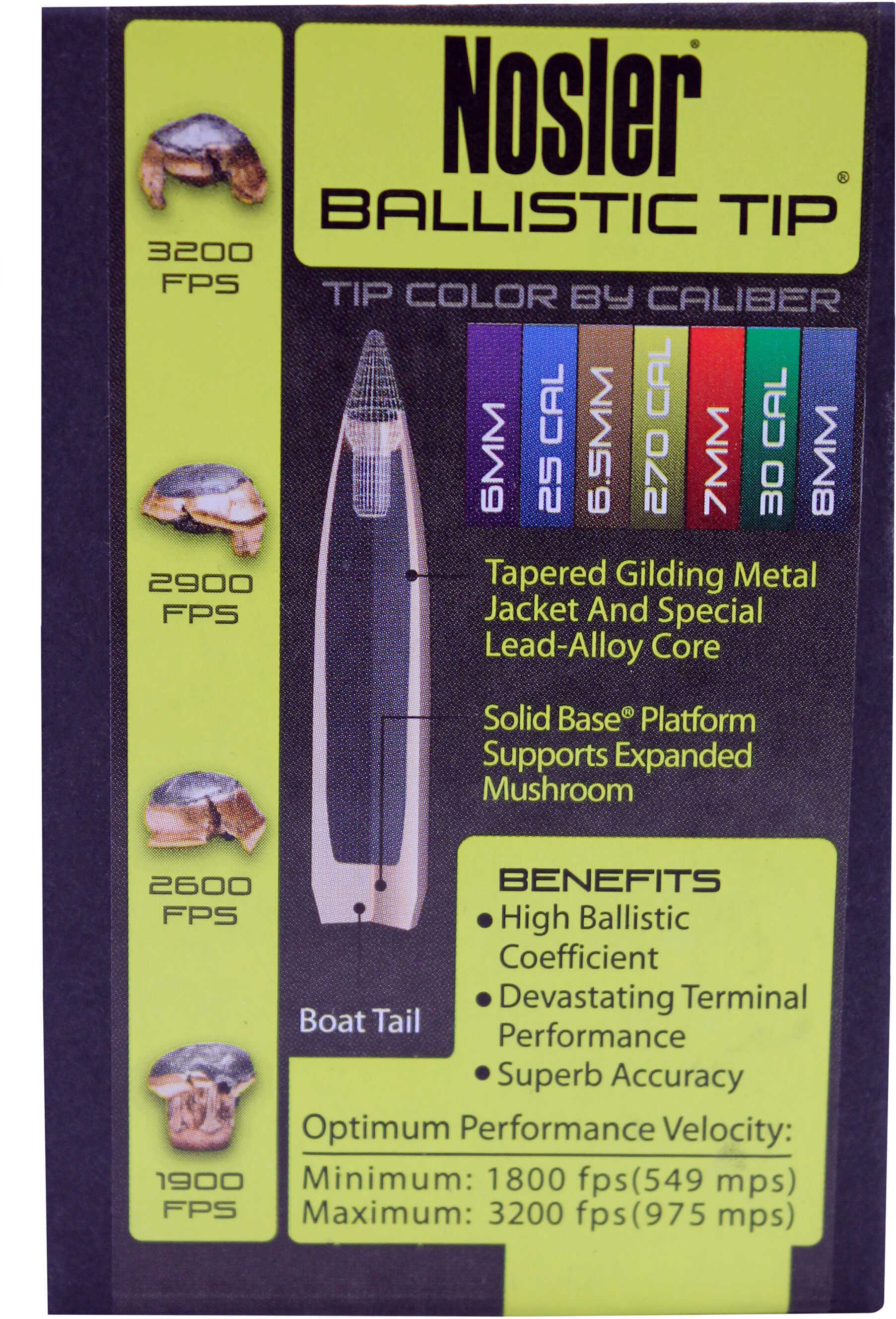 Nosler 6.5mm/264 Caliber 100 Grains Spitzer Ballistic Tip (Per 50) 26100