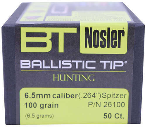 Nosler 6.5mm/264 Caliber 100 Grains Spitzer Ballistic Tip (Per 50) 26100