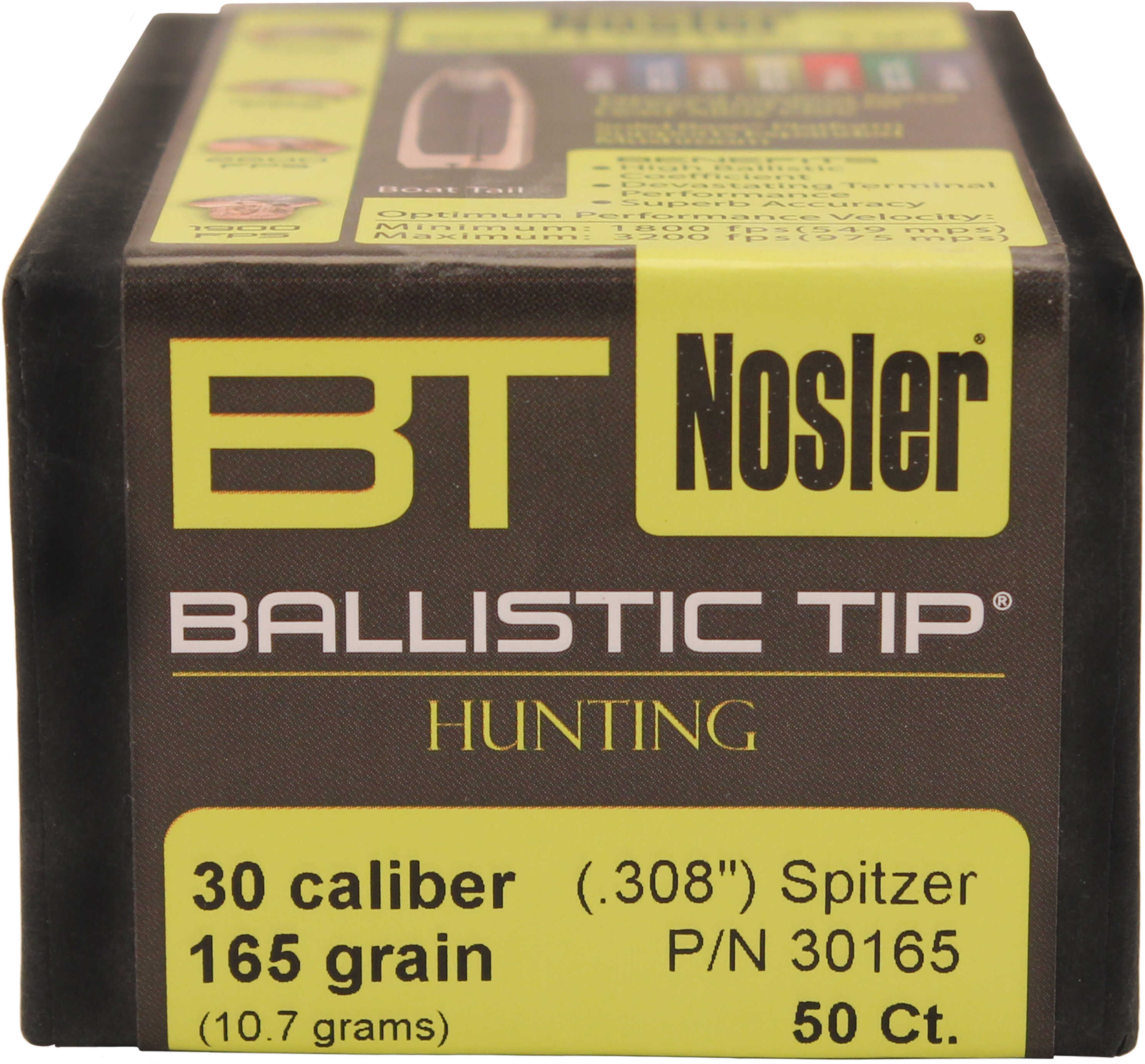 Nosler 30 Caliber 165 Grains Spitzer Ballistic Tip (Per 50) 30165